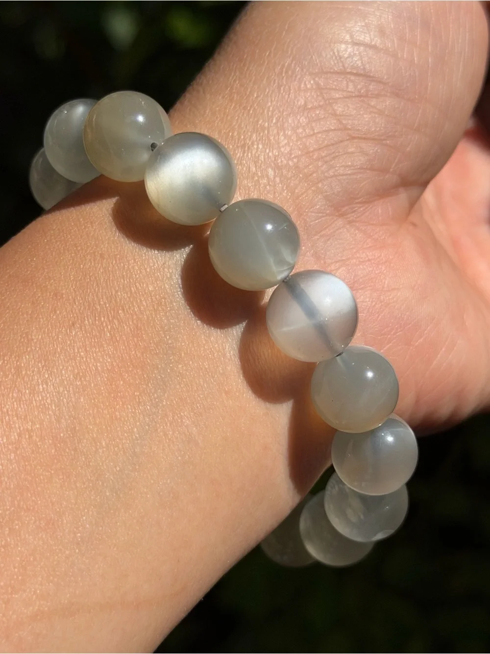 12mm Natural Flashy Gray Moonstone Beaded Stretch Bracelet 2034